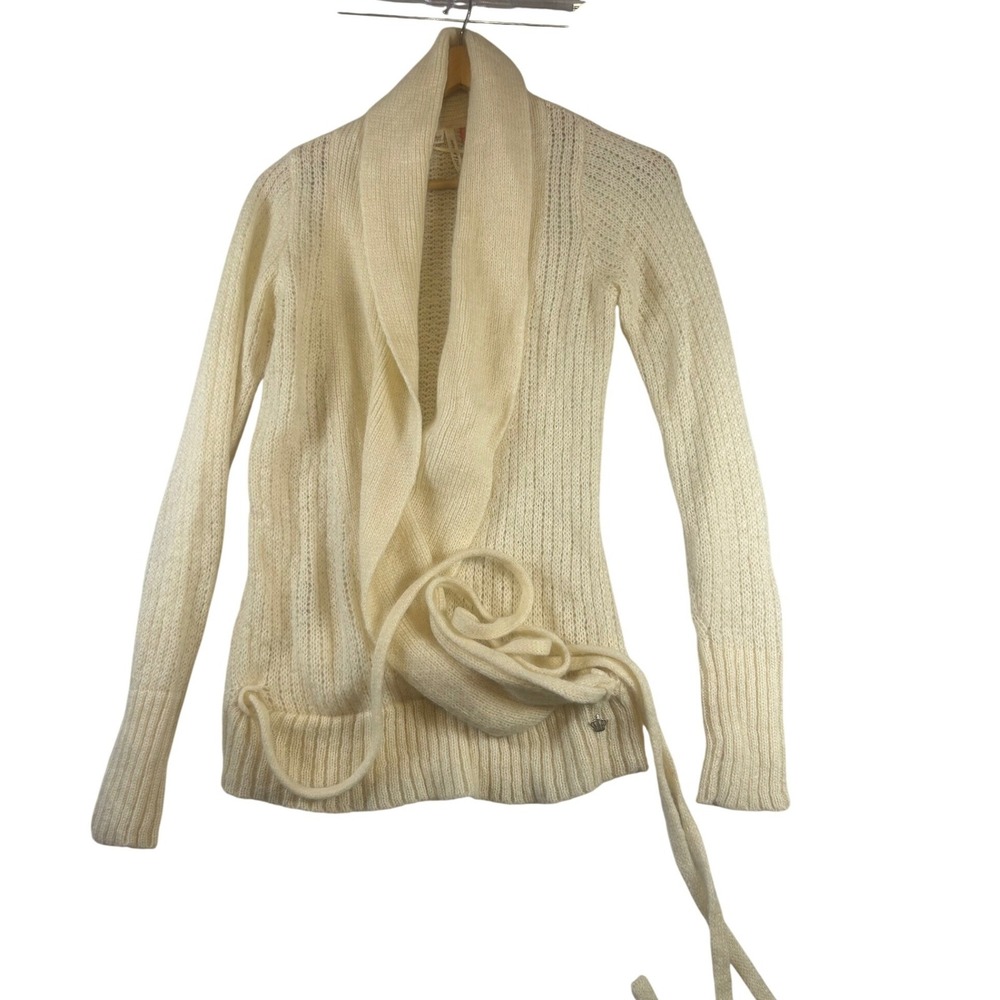 Esprit Womens Cream Knit Shawl Collar Wrap Cardigan Sweater Size M Off White